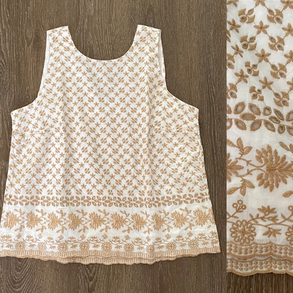 LOFT cotton embroidered V-Back Top Size Small - Picture 2 of 7